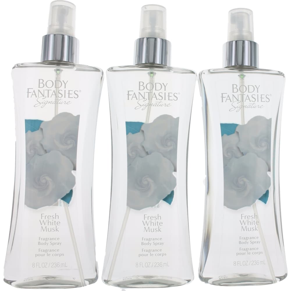 Bottle of Fresh White Musk by Body Fantasies, 3 Pack 8 oz Fragrance Body Spray for Women